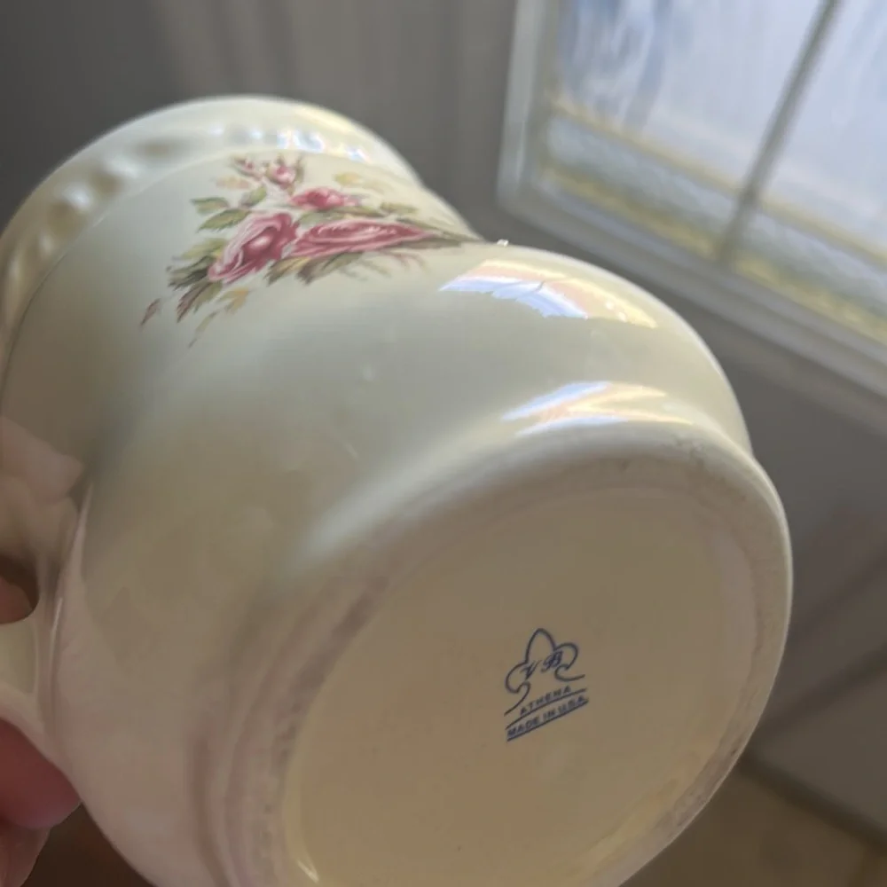 Vintage Collectable ATHENA Pink/Burgundy Roses SHAVING MUG Set. Or toothbrush
